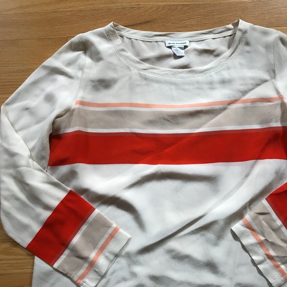 Club Monaco Red stripe 100% silk top - Picture 2 of 3